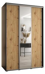 Šatní skříň s posuvnými dveřmi a zrcadlem DAVOS 160cm | Černá / DUB Artisan / stříbrné