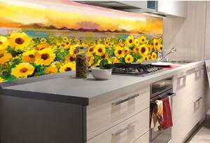 DIMEX | Fototapeta do kuchyně Malba slunečnic KI-180-214 | 180 x 60 cm | žlutá, zelená