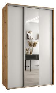 Šatní skříň s posuvnými dveřmi a zrcadlem DAVOS 160cm | DUB Artisan / bílá / stříbrné