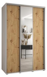 Šatní skříň s posuvnými dveřmi a zrcadlem DAVOS 160cm | Bílá / DUB Artisan / stříbrné