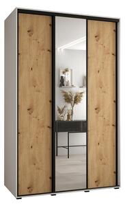 Šatní skříň s posuvnými dveřmi a zrcadlem DAVOS 160cm | Bílá / DUB Artisan / černé pojezdy