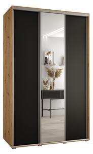 Šatní skříň s posuvnými dveřmi a zrcadlem DAVOS 160cm | DUB Artisan / černá / stříbrné