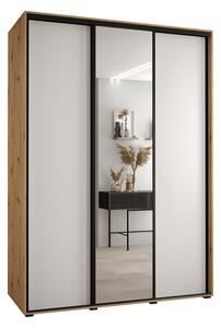 Šatní skříň s posuvnými dveřmi a zrcadlem DAVOS 170cm | DUB Artisan / bílá / černé pojezdy
