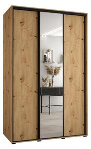 Šatní skříň s posuvnými dveřmi a zrcadlem DAVOS 160cm | DUB Artisan / černé pojezdy