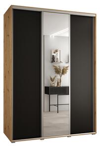 Šatní skříň s posuvnými dveřmi a zrcadlem DAVOS 180cm | DUB Artisan / černá / stříbrné