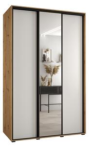 Šatní skříň s posuvnými dveřmi a zrcadlem DAVOS 160cm | DUB Artisan / bílá / černé pojezdy