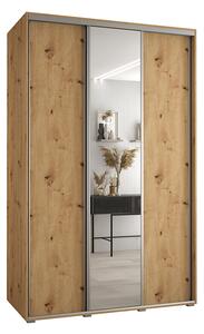 Šatní skříň s posuvnými dveřmi a zrcadlem DAVOS 160cm | DUB Artisan / stříbrné pojezdy