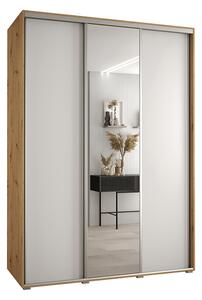 Šatní skříň s posuvnými dveřmi a zrcadlem DAVOS 170cm | DUB Artisan / bílá / stříbrné
