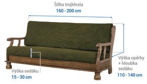 Super strečové potahy NIAGARA zelená trojkřeslo s dřevěnými rukojeťmi (š. 160 - 200 cm)