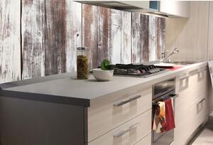 DIMEX | Fototapeta do kuchyně Stíraná dřevěná prkna KI-180-292 | 180 x 60 cm | hnědá, bílá