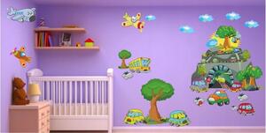 Veselá nálepka na zeď pro chlapečka do dětského pokoje auta a letadla 60 x 120 cm