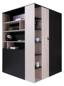 Šatní skříň se zásuvkami Legimi LG01 L / P, Osvětlení: bez osvětlení, Barva: černý / dub + béžový 5903211039638