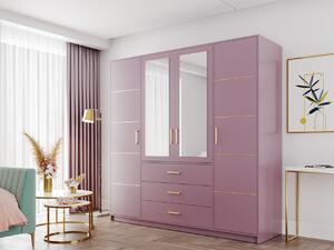 Šatní skříň se zrcadlem Lily D4 II, Barva: švestka / švestka + zlatá 5903211055409