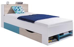 Postel s úložným prostorem Legimi LG14 L / P, Barva: bílý / dub + modrý 5903211039881