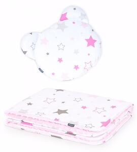 Dětská deka s polštářem Méďy Hvězdy Minky - Růžová