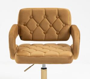 LuxuryForm Barová židle ADRIA VELUR na zlaté hranaté podstavě - hnědá