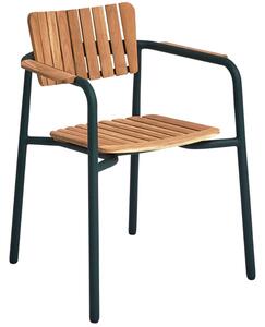 Zelená hliníková zahradní židle No.119 Mindo s teakovým sedákem
