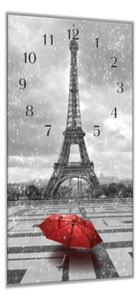 Nástěnné hodiny 30x60cm Eiffel věž, červený deštník - plexi