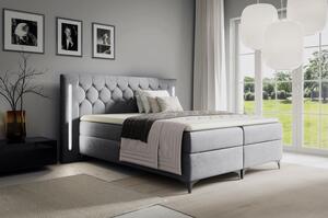 Vysoká manželská postel 180x200 ELIANE s LED osvětlením - šedá + topper ZDARMA