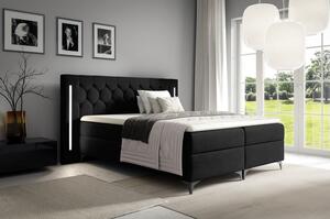 Vysoká manželská postel 200x200 ELIANE s LED osvětlením - černá + topper ZDARMA