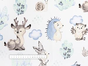 Biante Dětský bavlněný povlak na polštář Sandra SA-478 Lesní zvířátka v borůvčí na bílém 30 x 50 cm