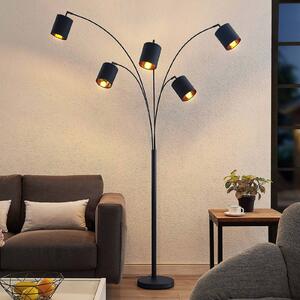 Lindby Stojací lampa Abiram, černá/zlatá, textil, 70 cm, Černá, Obývací pokoj / jídelna, kov, Moderní, oblouková lampa