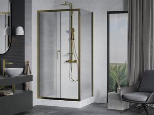 Mexen Apia sprchový kout s posuvnými dveřmi 100 (dveře) x 80 (stěna) cm, 5mm čiré sklo, zlatý profil + bílá sprchová vanička RIO, 840-100-080-50-00-4510