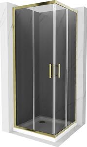 Mexen Rio, čtvercový sprchový kout s posuvnými dveřmi 80 (dveře) x 80 (dveře) x 190 cm, 5mm šedé sklo, zlatý profil + bílá sprchová vanička SLIM, 860-080-080-50-40-4010G