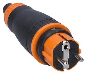 SOLIGHT Zástrčka do vlhka, přímá, IP44, černá-oranžová