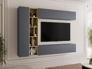 Obývací stěna Leronia, Barva dřeva: šedá/šedá + dub artisan 5903211141362