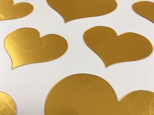 10 zlatých zrcadlových srdíček 10 ks, největší srdce 10,5 x 9 cm