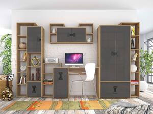 Nábytek do studentského pokoje Tikrote I, Barva: dub artisan / šedý lesk 5903211173868