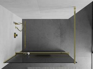 Mexen Kioto, sprchová zástěna s poličkou a ramínkem na ručníky 100 x 200 cm, 8mm sklo s žebrovým vzorem, zlatý profil, 800-100-121-50-09