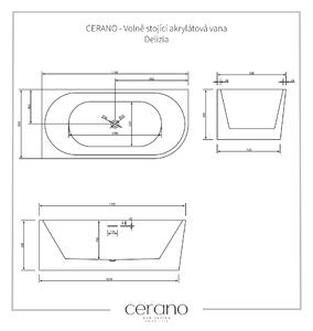 CERANO - Volně stojící akrylátová vana Delizia, levá - černá lesklá/bílá lesklá - 170x80 cm