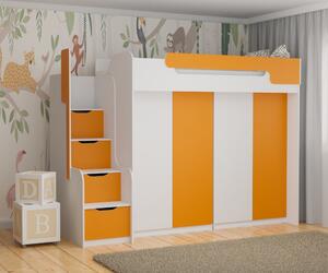 Vyvýšená postel DORY II včetně úložného prostoru a šatní skříně (Oranžová)