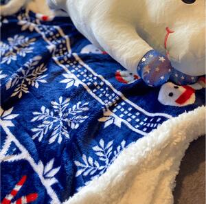 Vánoční tmavě modrá beránková deka z mikroplyše FROSTY Rozměr: 160 x 200 cm