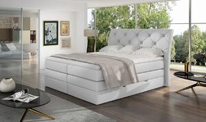 Boxspringová postel 140x200 VORVIRO - bílá eko kůže