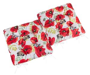 Bellatex Sedák Berta prošívaný SET 2ks 40x40 cm Vlčí mák Červená,Bílá,Zelená