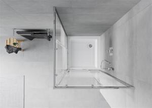 Mexen Rio, čtvercový sprchový kout s posuvnými dveřmi 80 x 80 cm, 5mm čiré sklo/pásy, chromový profil + bílá vysoká sprchová vanička Rio, 860-080-080-01-20-4510