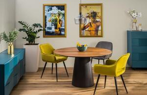 Hnědý dubový jídelní stůl Marco Barotti 130 cm s koženou podnoží