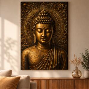 Obraz na plátně - Buddha starozlatá hlava FeelHappy.cz Rozměr obrazu (Šířka x Výška): 60 x 90 cm