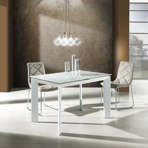 Rozkládací jídelní stůl BLADE 120-170cm WHITE TOMASUCCI (barva - bílé sklo, bílé lakované matné nohy)