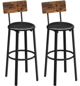 Sada barových židlí s podnožkou 39 x 100 x 39 cm, rustikální hnědá a černá | VASAGLE