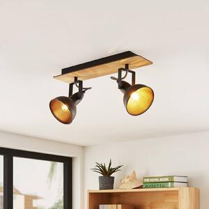 Lindby Stropní svítidlo Aylis, 2 světla, 40 cm, černá, dřevo, E14, stmívatelný, Tmavé dřevo, Obývací pokoj / jídelna, kov, Industriální design