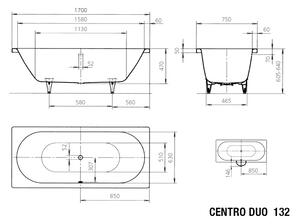 Kaldewei Centro Duo - Vana 1700x750 mm, Perl-effekt, alpská bílá 283200013001