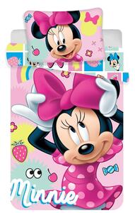 Růžové bavlněné dětské povlečení do postýlky 100x135 cm Minnie "Sweet" – Jerry Fabrics
