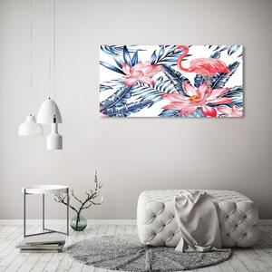 Foto obraz skleněný horizontální Plameňáci a květiny osh-83343113
