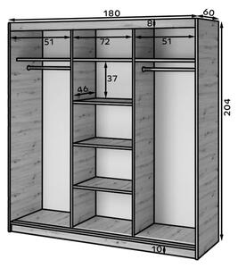 Šatní skříň s posuvnými dveřmi 180 cm ZORIANA - dub artisan