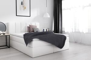 Elegantní manželská postel Sven s úložným prostorem bílá eko kůže 180 x 200 + topper