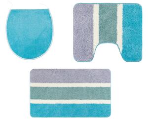 LIVARNO home Sada koupelnových předložek, 3dílná (lila fialová / zelená / modrá, s výřezem k WC) (100359867005)